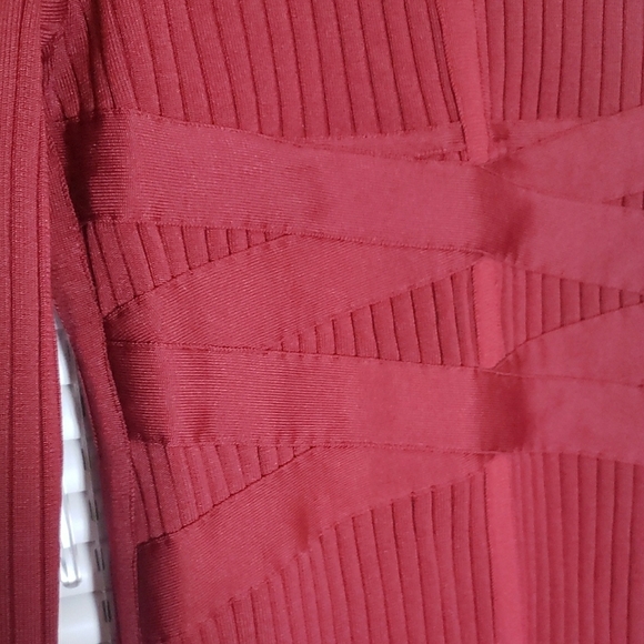 Red Long Sleeve Bodycon Dress with Mock Neck - Picture 7 of 13